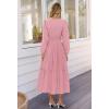 MEROKEETY Women’s Fall Long Sleeve Maxi Dress 2026 Boho Ruffle Tiered Swiss Dots Wedding Guest Cocktail Long Dresses(Pink)