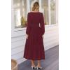 MEROKEETY Women’s Fall Long Sleeve Maxi Dress 2026 Boho Ruffle Tiered Swiss Dots Wedding Guest Cocktail Long Dresses(Wine)