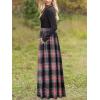 MEROKEETY Women’s Long Sleeve Plaid Empire Waist Full Length Maxi Dress with Pockets(Black Green)