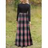 MEROKEETY Women’s Long Sleeve Plaid Empire Waist Full Length Maxi Dress with Pockets(Black Green)