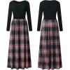 MEROKEETY Women’s Long Sleeve Plaid Empire Waist Full Length Maxi Dress with Pockets(Black Green)