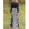 MEROKEETY Women’s Long Sleeve Plaid Empire Waist Full Length Maxi Dress with Pockets(Black White)