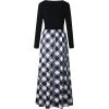 MEROKEETY Women’s Long Sleeve Plaid Empire Waist Full Length Maxi Dress with Pockets(Black White)