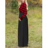 MEROKEETY Women’s Long Sleeve Plaid Empire Waist Full Length Maxi Dress with Pockets(F Red Plaid)