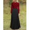 MEROKEETY Women’s Long Sleeve Plaid Empire Waist Full Length Maxi Dress with Pockets(F Red Plaid)