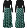 MEROKEETY Women’s Long Sleeve Plaid Empire Waist Full Length Maxi Dress with Pockets(Green Plaid)