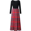 MEROKEETY Women’s Long Sleeve Plaid Empire Waist Full Length Maxi Dress with Pockets(Red)