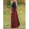 MEROKEETY Women’s Long Sleeve Plaid Empire Waist Full Length Maxi Dress with Pockets(Red)