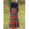 MEROKEETY Women’s Long Sleeve Plaid Empire Waist Full Length Maxi Dress with Pockets(Red Green)