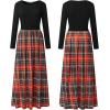 MEROKEETY Women’s Long Sleeve Plaid Empire Waist Full Length Maxi Dress with Pockets(Red Green)