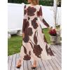 MEROKEETY Women’s Long Sleeve Spring Wedding Guest Dress 2026 Crewneck Floral Flowy Mesh Cocktail Maxi Dresses(Apricot Floral)