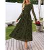 MEROKEETY Women’s Long Sleeve Spring Wedding Guest Dress 2026 Crewneck Floral Flowy Mesh Cocktail Maxi Dresses(Armygreen)
