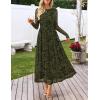 MEROKEETY Women’s Long Sleeve Spring Wedding Guest Dress 2026 Crewneck Floral Flowy Mesh Cocktail Maxi Dresses(Armygreen)