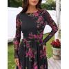 MEROKEETY Women’s Long Sleeve Spring Wedding Guest Dress 2026 Crewneck Floral Flowy Mesh Cocktail Maxi Dresses(Black)