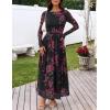 MEROKEETY Women’s Long Sleeve Spring Wedding Guest Dress 2026 Crewneck Floral Flowy Mesh Cocktail Maxi Dresses(Black)