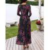 MEROKEETY Women’s Long Sleeve Spring Wedding Guest Dress 2026 Crewneck Floral Flowy Mesh Cocktail Maxi Dresses(Black)