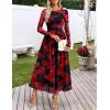 MEROKEETY Women’s Long Sleeve Spring Wedding Guest Dress 2026 Crewneck Floral Flowy Mesh Cocktail Maxi Dresses(Black Red)