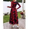 MEROKEETY Women’s Long Sleeve Spring Wedding Guest Dress 2026 Crewneck Floral Flowy Mesh Cocktail Maxi Dresses(Black Red)