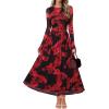 MEROKEETY Women’s Long Sleeve Spring Wedding Guest Dress 2026 Crewneck Floral Flowy Mesh Cocktail Maxi Dresses(Black Red)