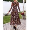 MEROKEETY Women’s Long Sleeve Spring Wedding Guest Dress 2026 Crewneck Floral Flowy Mesh Cocktail Maxi Dresses(Brown)