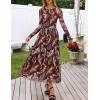 MEROKEETY Women’s Long Sleeve Spring Wedding Guest Dress 2026 Crewneck Floral Flowy Mesh Cocktail Maxi Dresses(Brown)