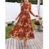 MEROKEETY Women’s Long Sleeve Spring Wedding Guest Dress 2026 Crewneck Floral Flowy Mesh Cocktail Maxi Dresses(Brown Floral)
