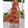 MEROKEETY Women’s Long Sleeve Spring Wedding Guest Dress 2026 Crewneck Floral Flowy Mesh Cocktail Maxi Dresses(Brown Floral)