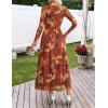 MEROKEETY Women’s Long Sleeve Spring Wedding Guest Dress 2026 Crewneck Floral Flowy Mesh Cocktail Maxi Dresses(Brown Floral)