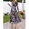 MEROKEETY Women’s Long Sleeve Spring Wedding Guest Dress 2026 Crewneck Floral Flowy Mesh Cocktail Maxi Dresses(Burgundy)