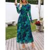 MEROKEETY Women’s Long Sleeve Spring Wedding Guest Dress 2026 Crewneck Floral Flowy Mesh Cocktail Maxi Dresses(Green)