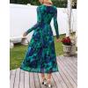 MEROKEETY Women’s Long Sleeve Spring Wedding Guest Dress 2026 Crewneck Floral Flowy Mesh Cocktail Maxi Dresses(Green)