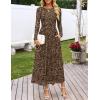 MEROKEETY Women’s Long Sleeve Spring Wedding Guest Dress 2026 Crewneck Floral Flowy Mesh Cocktail Maxi Dresses(Leopard)