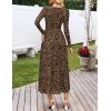 MEROKEETY Women’s Long Sleeve Spring Wedding Guest Dress 2026 Crewneck Floral Flowy Mesh Cocktail Maxi Dresses(Leopard)