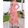 MEROKEETY Women’s Long Sleeve Spring Wedding Guest Dress 2026 Crewneck Floral Flowy Mesh Cocktail Maxi Dresses(Pink)