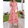 MEROKEETY Women’s Long Sleeve Spring Wedding Guest Dress 2026 Crewneck Floral Flowy Mesh Cocktail Maxi Dresses(Pink)