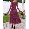 MEROKEETY Women’s Long Sleeve Spring Wedding Guest Dress 2026 Crewneck Floral Flowy Mesh Cocktail Maxi Dresses(Plum)
