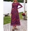 MEROKEETY Women’s Long Sleeve Spring Wedding Guest Dress 2026 Crewneck Floral Flowy Mesh Cocktail Maxi Dresses(Plum)