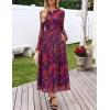 MEROKEETY Women’s Long Sleeve Spring Wedding Guest Dress 2026 Crewneck Floral Flowy Mesh Cocktail Maxi Dresses(Plum)
