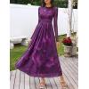 MEROKEETY Women’s Long Sleeve Spring Wedding Guest Dress 2026 Crewneck Floral Flowy Mesh Cocktail Maxi Dresses(Purple)