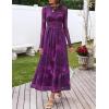 MEROKEETY Women’s Long Sleeve Spring Wedding Guest Dress 2026 Crewneck Floral Flowy Mesh Cocktail Maxi Dresses(Purple)