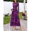 MEROKEETY Women’s Long Sleeve Spring Wedding Guest Dress 2026 Crewneck Floral Flowy Mesh Cocktail Maxi Dresses(Purple)