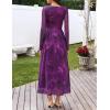 MEROKEETY Women’s Long Sleeve Spring Wedding Guest Dress 2026 Crewneck Floral Flowy Mesh Cocktail Maxi Dresses(Purple)
