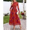 MEROKEETY Women’s Long Sleeve Spring Wedding Guest Dress 2026 Crewneck Floral Flowy Mesh Cocktail Maxi Dresses(Red)