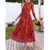 MEROKEETY Women’s Long Sleeve Spring Wedding Guest Dress 2026 Crewneck Floral Flowy Mesh Cocktail Maxi Dresses(Red)