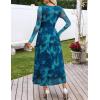 MEROKEETY Women’s Long Sleeve Spring Wedding Guest Dress 2026 Crewneck Floral Flowy Mesh Cocktail Maxi Dresses(Teal)