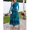 MEROKEETY Women’s Long Sleeve Spring Wedding Guest Dress 2026 Crewneck Floral Flowy Mesh Cocktail Maxi Dresses(Teal)