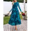 MEROKEETY Women’s Long Sleeve Spring Wedding Guest Dress 2026 Crewneck Floral Flowy Mesh Cocktail Maxi Dresses(Teal)