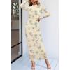 MEROKEETY Women’s Spring Wedding Guest Dress 2026 Long Sleeve Bodycon Floral Mesh Fall Cocktail Holiday Party Maxi Dresses(Apricot)