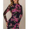 MEROKEETY Women’s Spring Wedding Guest Dress 2026 Long Sleeve Bodycon Floral Mesh Fall Cocktail Holiday Party Maxi Dresses(Black)