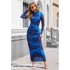 MEROKEETY Women’s Spring Wedding Guest Dress 2026 Long Sleeve Bodycon Floral Mesh Fall Cocktail Holiday Party Maxi Dresses(Blue)